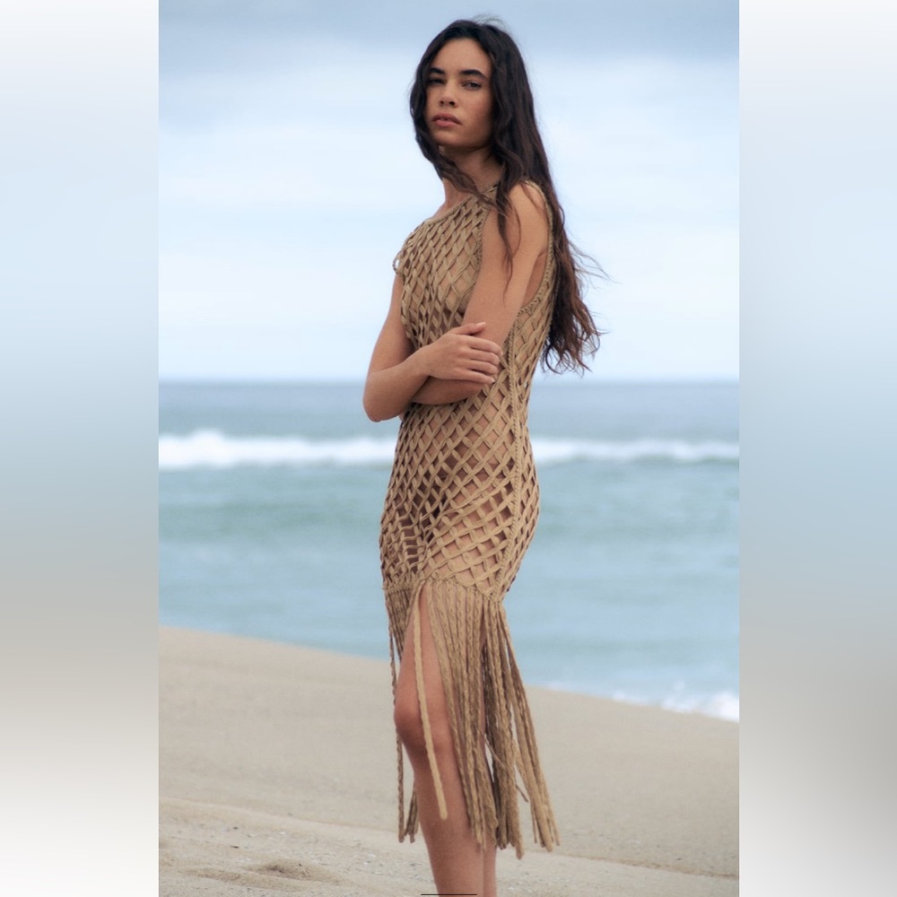 NEW  Zara Mesh Dress with Fringe